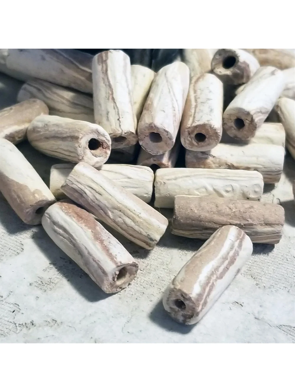 Vintage South American Terra Cotta Clay Beads Tan Red 25x10mm Round Tube 5pcs